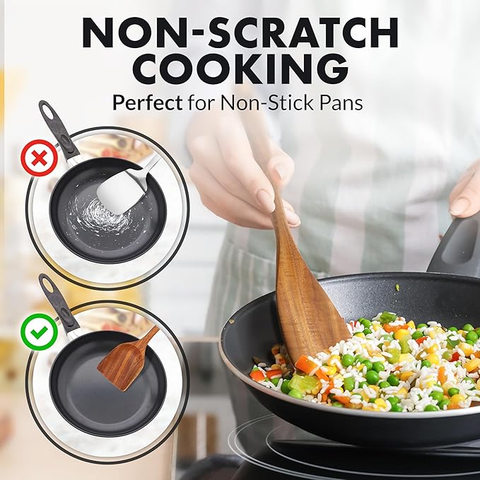 Zulay Kitchen 7-Piece Wooden Cooking Spoons Set ??Heat-Resistant, Smooth Teak Utensils with Comfort Grip ??Lightweight & Durable ??Easy to Clean, Perfect for Non-Stick Cookware