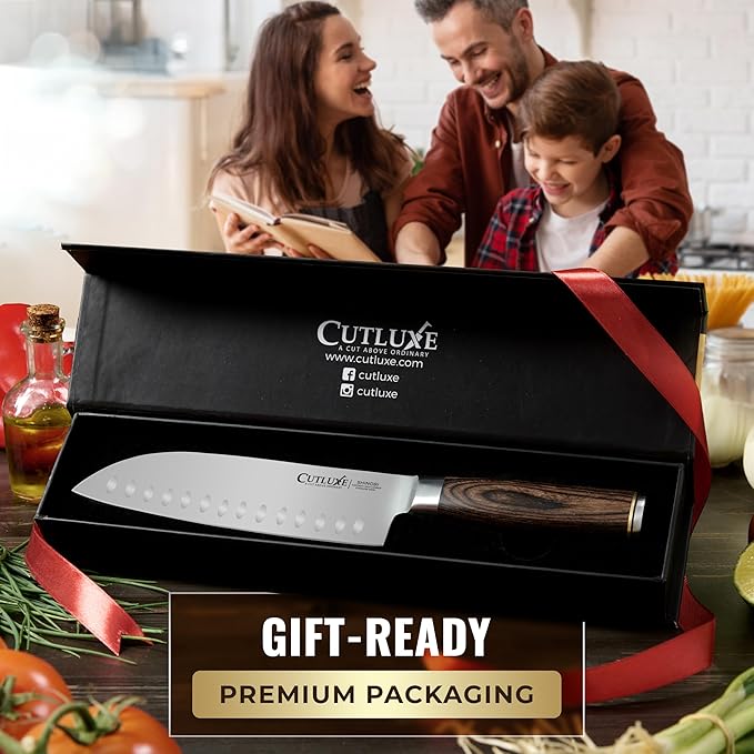 Santoku Knife ??Ultra Sharp 7 Inch Meat and Vegetable Japanese Knife for Chopping, High Carbon Stainless Steel Blade, Full Tang Pakkawood Handle ??Shinobi Series