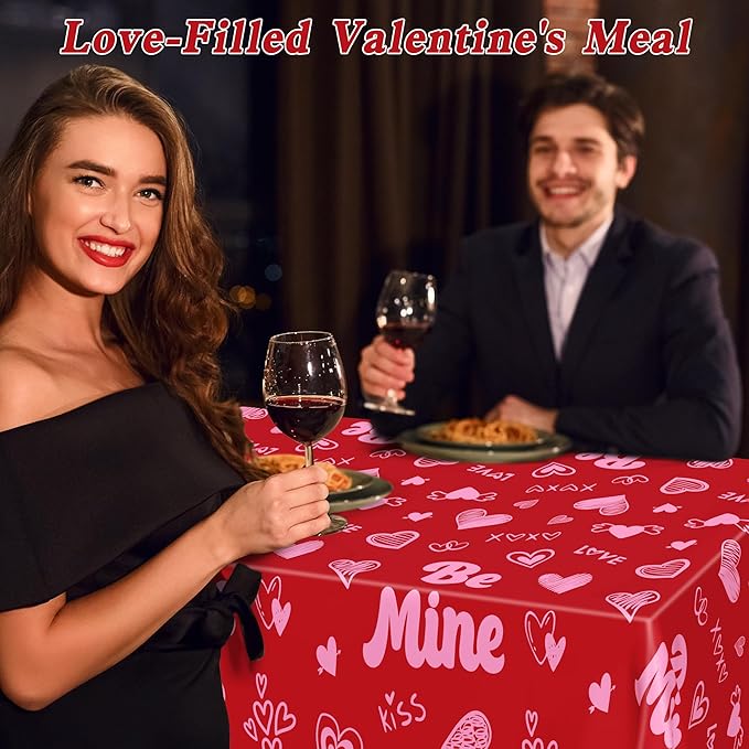 3 Pcs Valentines Decorations, 108" X 54" Plastic Valentines Tablecloth, Disposable Love Tablecloth, Pink Table Cloth Rectangle Galentines Party Favors, Heart Table Cover for Galentine Wedding Party