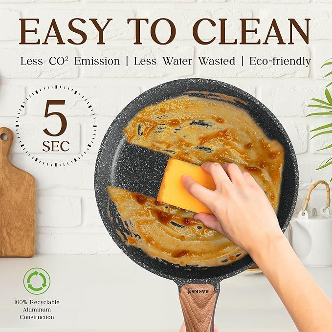 Bakken-Swiss 14-Piece Kitchen Cookware Set ??Granite Non-Stick ??Eco-Friendly ??PFOA, PFOS, and PTFE Free for All Stoves & Oven-Safe - Marble coatin