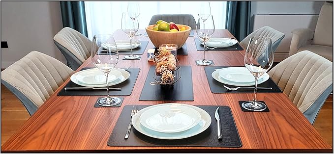 Nikalaz Set of 6 Placemats Made of Recycled Leather (18"x13", Black)