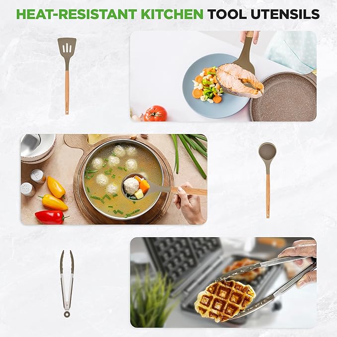 Nutrichef 22-Piece Marble Non-Stick Cookware and Bakeware Set - Professional Home Kitchen Collection with Multi-Sized Pots, Pans, and Heat-Resistant Tools