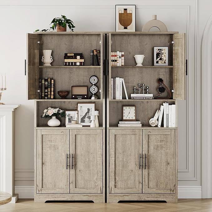 IDEALHOUSE Kitchen Pantry Cabinet, 70in Tall Storage Cabinet with Doors and Adjustable Shelves, Freestanding Cupboard for Living Room, Dining Room, Bathroom (Rustic Gray)