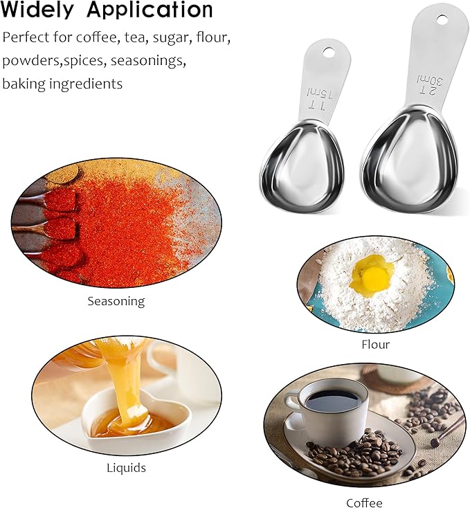 Smithccraft Measruring Coffee Scoop, 18/8 Stainless Steel Measuring Spoons Scoops Set of 2, Metric & US Measurer coffee Tablespoons 15ml and 30ml