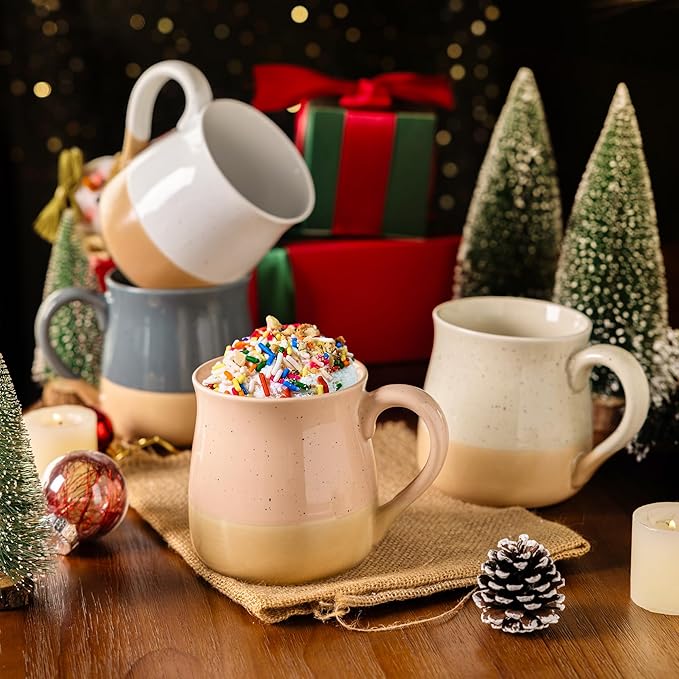 GBhome Ceramic Coffee Mugs Set of 2, 24oz Handmade Large Coffee Mugs Set with Terracotta Underside for Latte/Tea/Beer/Hot Cocoa/Cappuccino/Soup Dishwasher & Microwave Safe-Beige & Orange