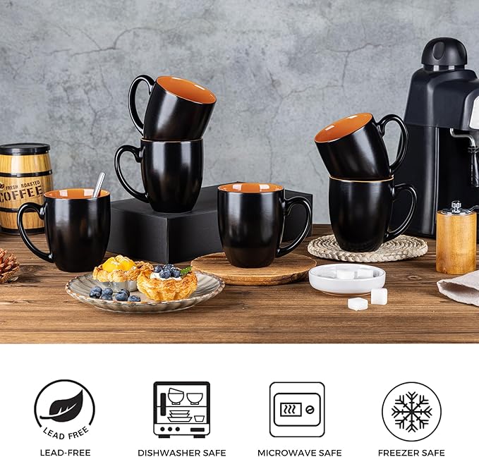 GBhome 16oz Coffee Mugs Set of 6, Large Ceramic Coffee Mugs for Man, Woman, Dad, Mom, Modern Coffee Mugs Set with handle for Tea/Latte/Cappuccino/Milk/Cocoa. Dishwasher&Microwave Safe,Orange