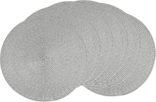AHHFSMEI Round Braided Placemats 15 Inch Round Table Mats for Dining Tables Natural Woven Heat Resistant Place mats Set of 6 (Grey B)