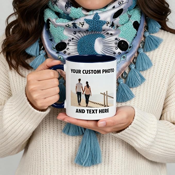 Personalized Coffee Mug | Custom Photo, Text, or Logo Cup (11oz, Navy Blue Rim, Inner, and Handle) |Dishwasher & Microwave Safe |Unique Gift for Men & Women ?밫aza Personalizada