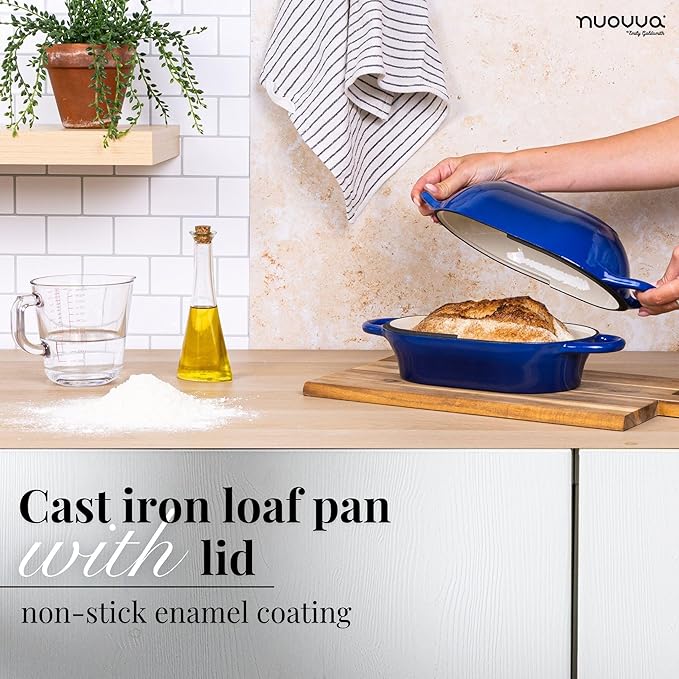 Dutch Oven For Sourdough Bread Baking ??Enamelled Cast Iron Bread Loaf Pot ??Oven Safe Non Stick Bread Pot ??Rectangular, Dark Blue, 24cm x 16cm ??by Nuovva