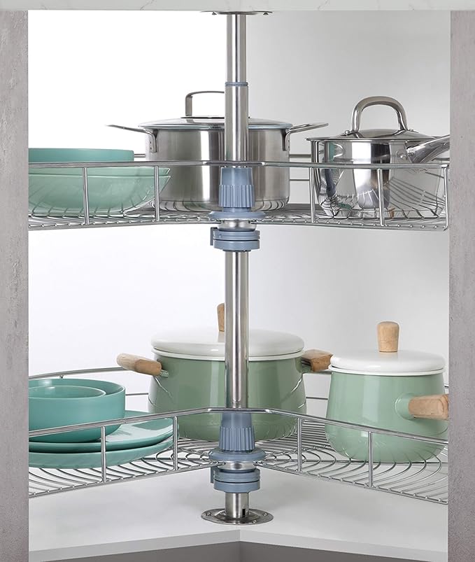 Dowell Base Cabinet Kidney Shape Dia.28 270째 Lazy Susan, 2 Shelves, Kitchen Base Corner Cabinet Organizer (Chrome 4001 270 28)