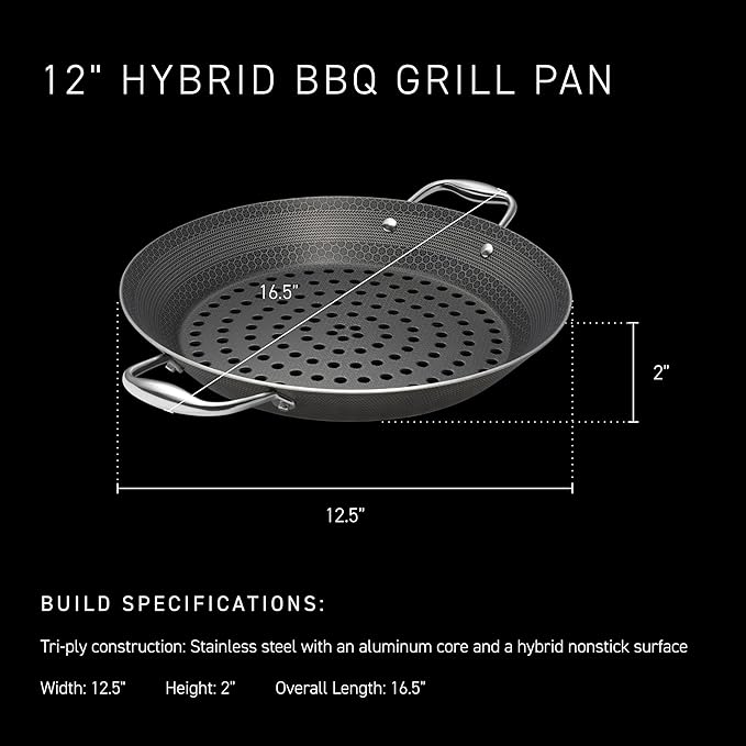 HexClad Hybrid Nonstick BBQ Grill Pan, Dishwasher-Friendly, BBQ and Oven-Safe Up to 900째F