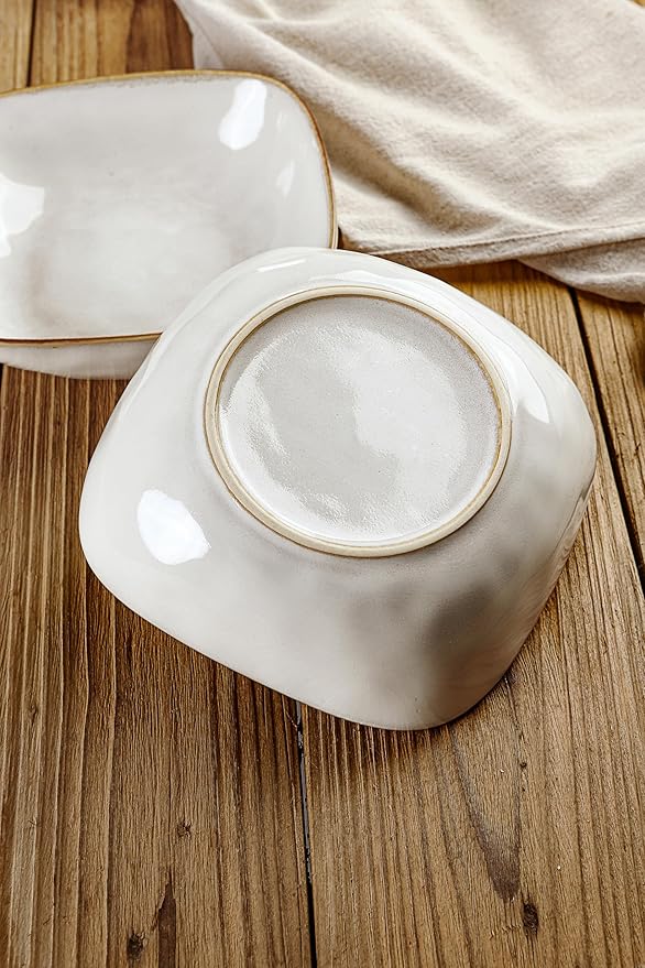 famiware Large Pasta Bowls Set of 4, Ocean Square 8" Bowls, Pasta Serving Bowl Large Dinner Bowls, Kitchen Bowl Set, Microwave and Dishwasher Safe, Scratch Resistant, Cappuccino White