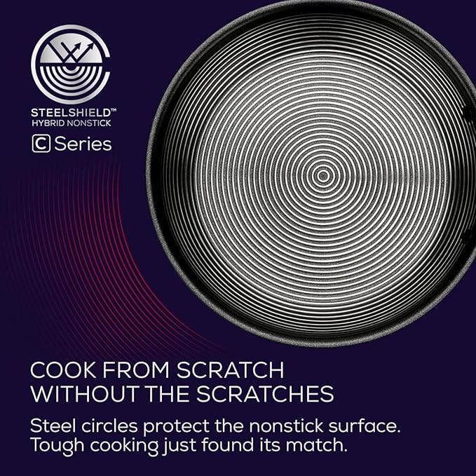 Circulon Clad Stainless Steel Wok/Stir Fry with Glass Lid and Hybrid SteelShield and Nonstick Technology, 14 Inch - Silver