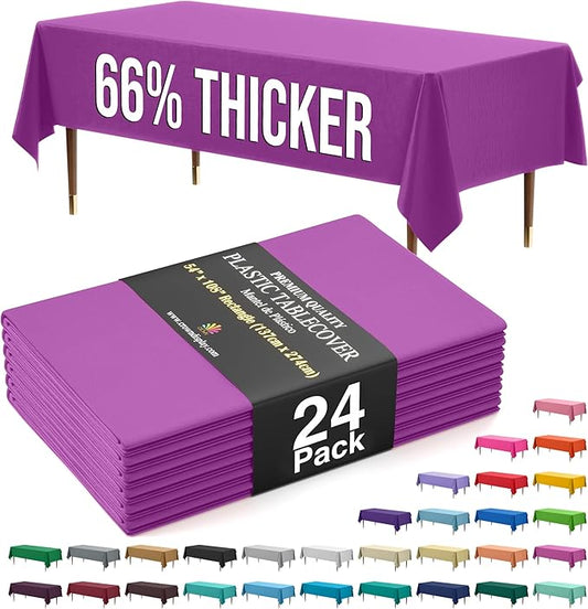 Exquisite 66% Thicker Premium Plastic Table Cloth Rectangle Table Cover 0.5 Mil 24 Pack Magenta Table Cloth 54 Inch x 108 Inch Disposable Tablecloth Won't Tear Easily Like Cheap Thin Brands