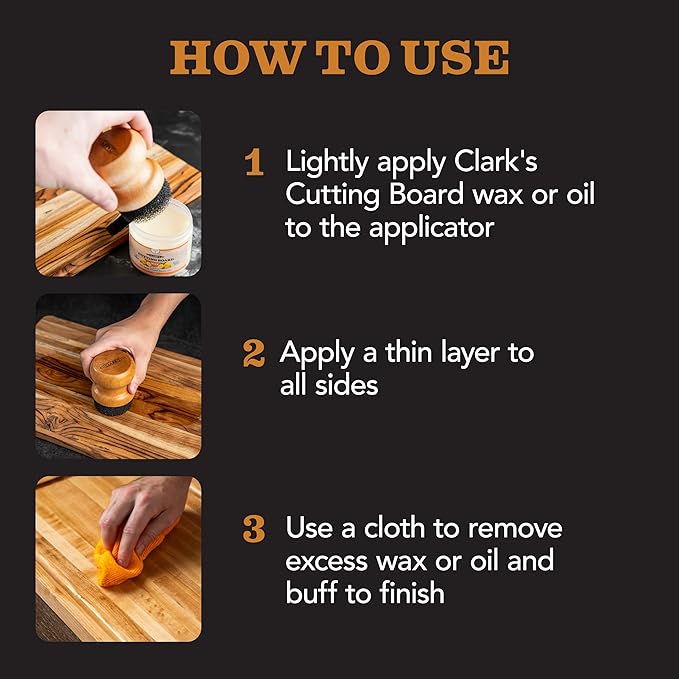 CLARK'S Food Grade Mineral Oil & Wax Applicator for Round Wood Cutting Board Pack of 2, Butcher Blocks, Bamboo, and Utensils ??USA Maple Construction