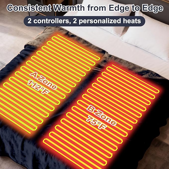 Electric Heated Blanket Queen 84"x90" Soft Dual-Sided Flannel Fast Heating 12 Heat Levels 1??2H Timer & Overheat Protection & Auto Shut-Off & ETL FCC & Machine Washable (Queen 84"x90")
