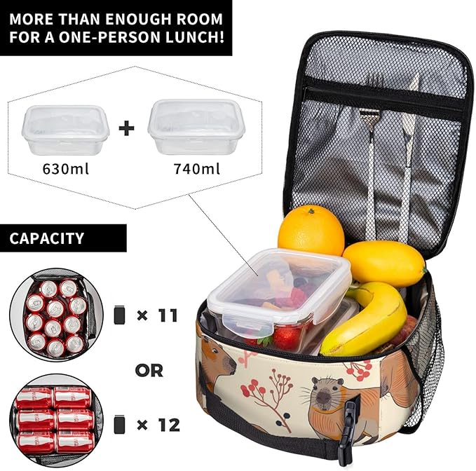 VANZEV Capybara Lunch Box for Adults Women Girls Boys Kids Cute Animal Lunch Box Insulated Cooler Reusable Lunch Bag Container Gifts for Work Office Picnic Travel School