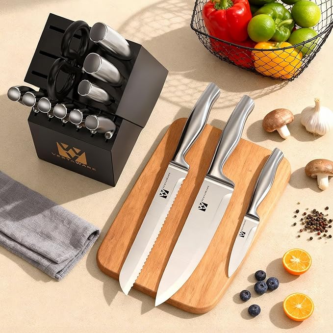 Vestaware Knife Set, 14 Pcs Kitchen Knife Block Set, Japanese High Carbon Stainless Steel Knives Set for Kitchen, Razor-Sharp Chef Knife Set, Gifts for Men