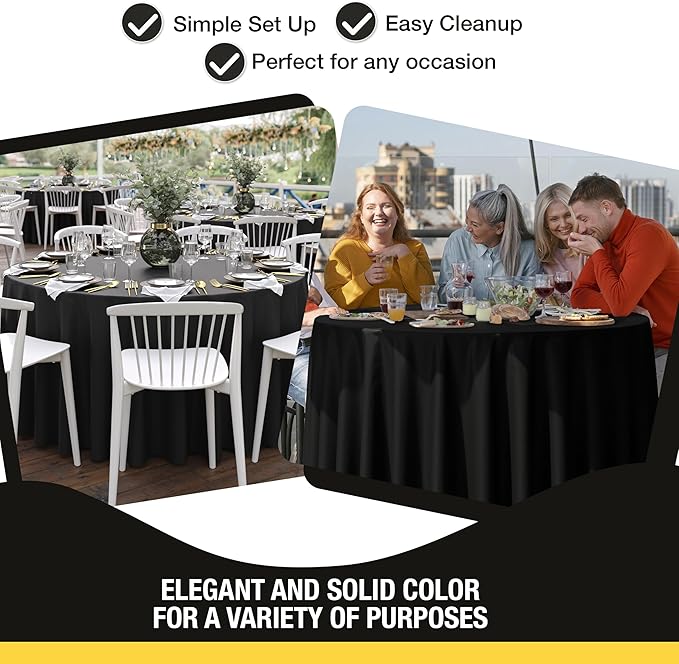 Party Solids 12-Pack Black Round Plastic Tablecloth Disposable ??Size: 108 Inches ??Round Plastic Table Cloths for Parties, Picnics & Formal Events