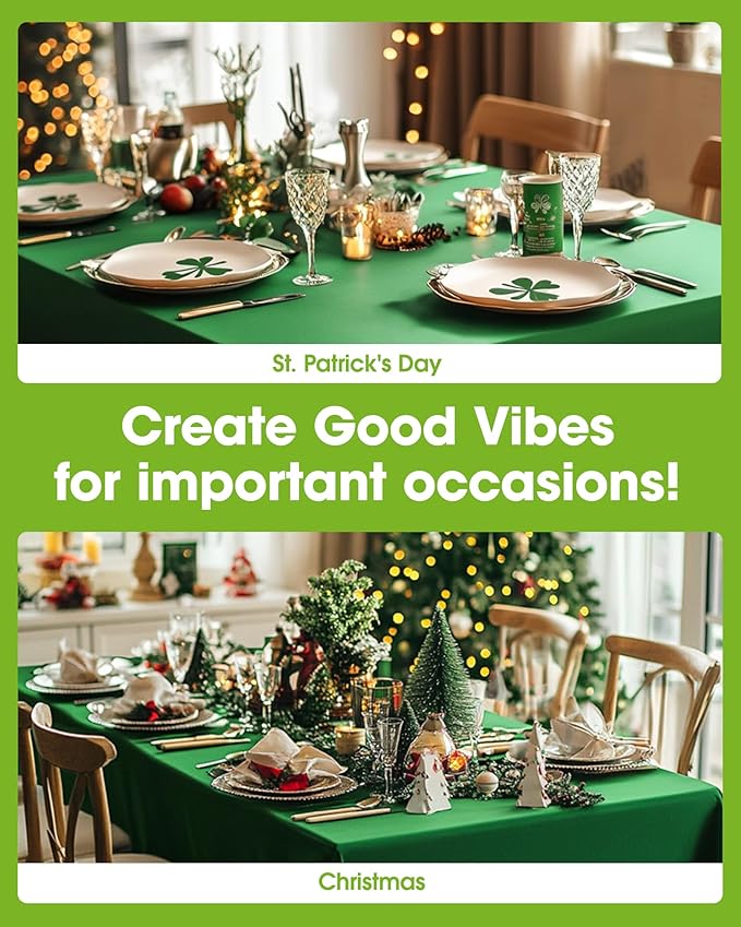Pureegg Plastic Table Cloth Disposable 12 Pack, 54 x 108 Inch Table Cloths, St Patricks Day, Christmas Decorations, Tablecloths, Rectangle, Forest, Emerald, Plastic Cover, Leakproof & Sturdy, Green
