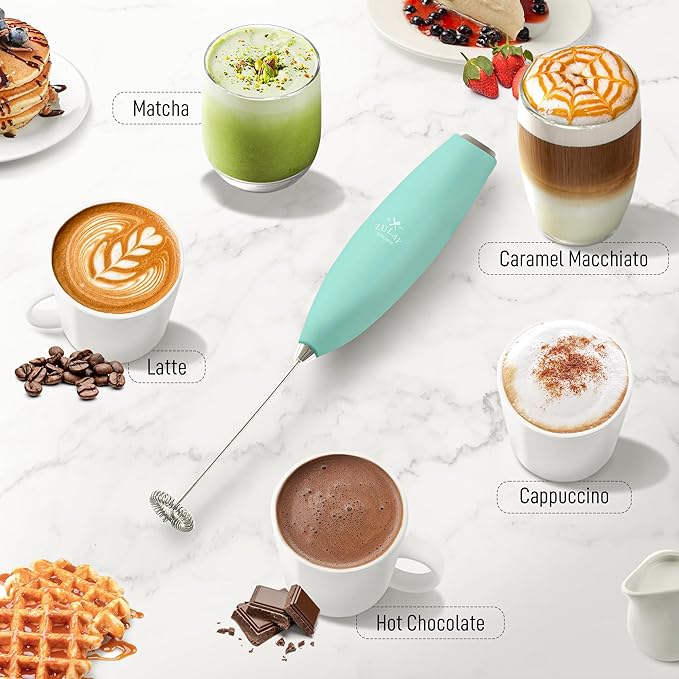 Zulay Kitchen Milk Frother Handheld Electric Whisk with AA Duracell Batteries ??Durable Drink Mixer for Coffee, Lattes, Cappuccinos & More - Mint