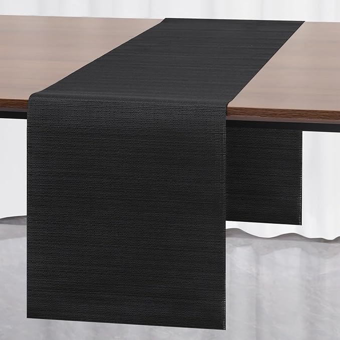 Myir JUN Table Runner, Vinyl Table Runner Indoor Arbitrarily Cropped Runner for Table Heatproof for Home Party (Black, 12 x 94 inch)