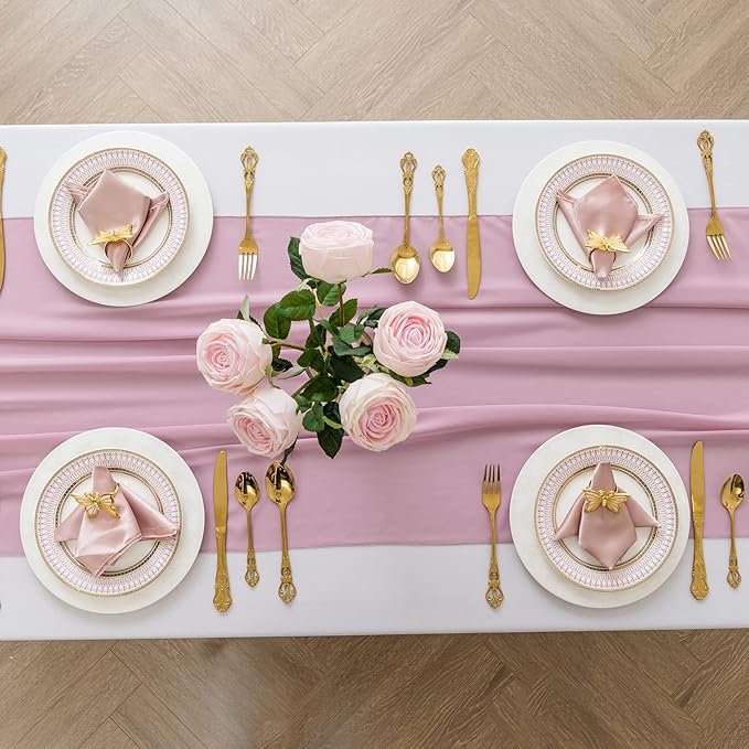 flohar 6Pack 9ft Chiffon Table Runner 14x108 Inch Sheer Romantic Table Runner for Wedding Birthday Party Bridal Shower Outdoor Decoration-Dusty Pink