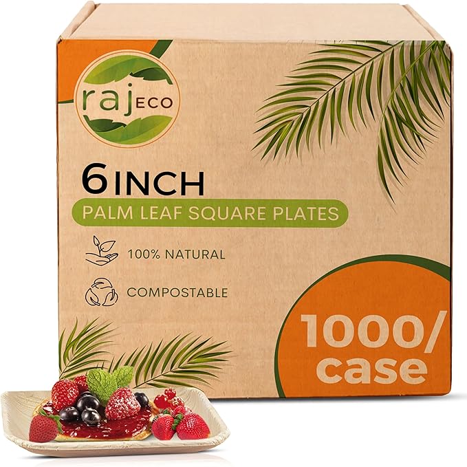 Raj Unique Collection Palm Leaf Bulk Plates like Bamboo plates Disposable, Decorative Tableware wedding, Lunch, Dinner, Birthday, Camping, BBQ, Picnic (6/inch (Case I 1000 Pack)) Natural
