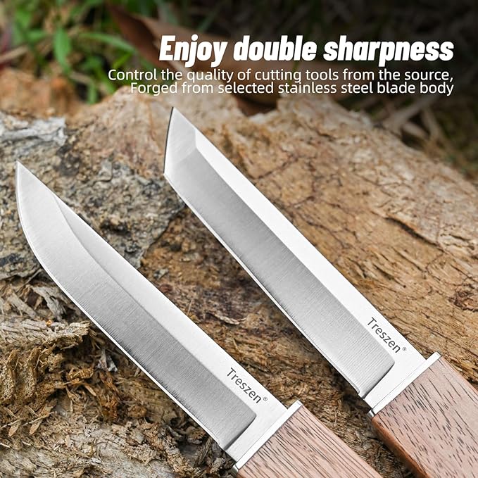 Treszen Double Knife Set, Flexible Cooking Knife for Peeling, Slicing, Trimming, etc., Precision Close Knife, High Carbon Stainless Steel Blades, Kitchen Knives, Yellow