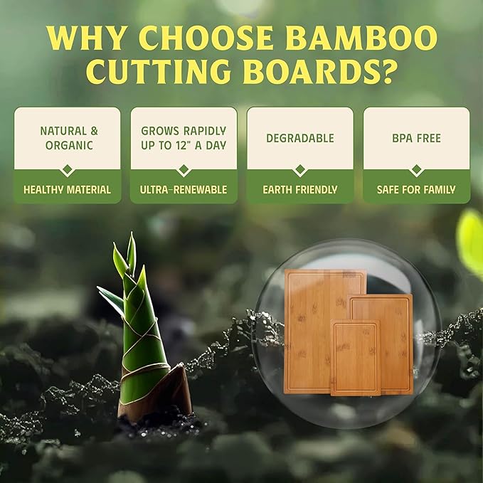 Vietnam Carbonized Bamboo Cutting Board Set of 2 with Holder, Non Toxic Reversible Boards with Juice Groove, Smooth Finish and Non Slip Feet, Handmade in Vietnam for Prep and Charcuterie