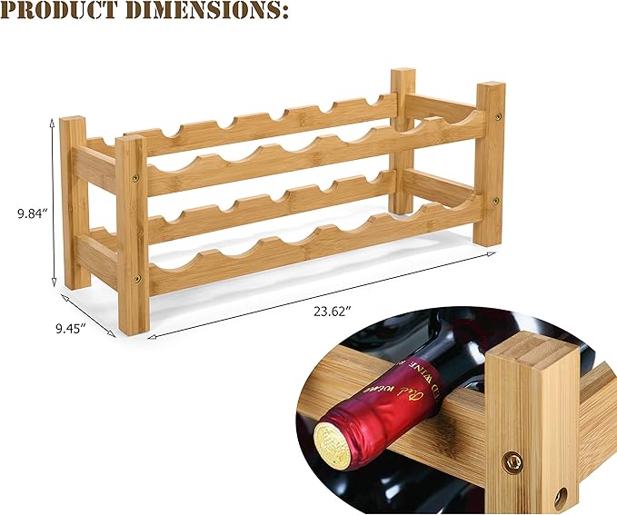 HYNAWIN 2 Tiers Bamboo Wine Rack Free Standing Wine Display Stand Wine Storage Rack Shelf Wine Bottle Holder for Home Living Room Kitchen Bar
