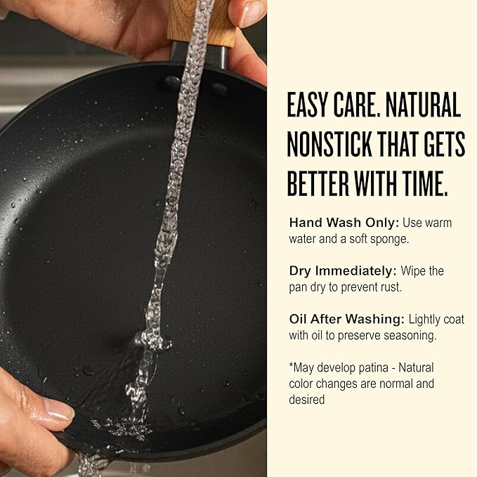 Alva Forest 9.5" Carbon Steel Frying Pan ??Naturally Nonstick, Pre-Seasoned, with Acacia Wood Handle, Made Without PTFE, PFOA, PFAS ??Sustainable Belgian Design, Induction & All-Stovetop Safe