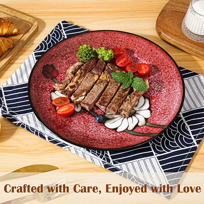 Ceramic Dinner Plates Set of 4, 11 Inch Underglaze Painting Large Porcelain Plates, Salad Plates-Microwave, Oven and Dishwasher Safe, Scratch Resistant