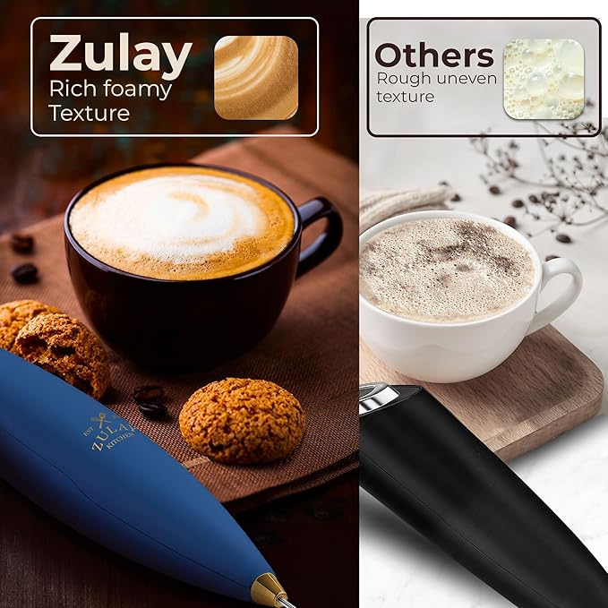 Zulay Kitchen Patented Tornado Triple Whisk Milk Frother with 4 Duracell Batteries ??Handheld Foam Maker for Coffee, Lattes, Matcha & Hot Chocolate ??Rich, Creamy Froth in Seconds