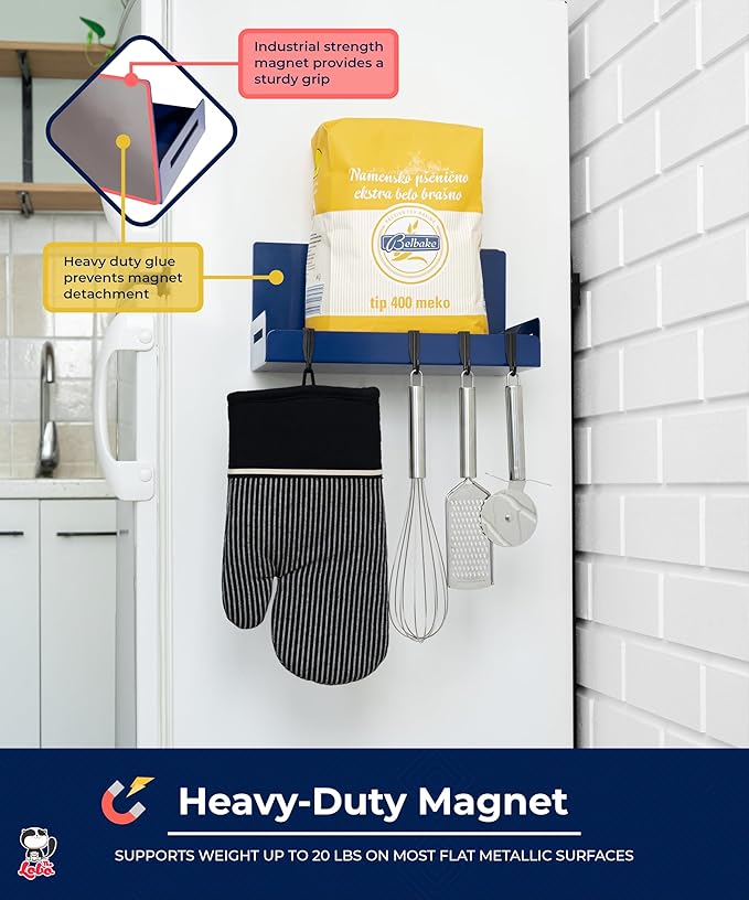 The Lobo 2-Pack Magnetic Spice Rack Refrigerator Shelves ??Heavy-Duty 20-LB Capacity Kitchen Magnet Shelf For Side Of Fridges ??Handy Laundry Washer & Dryer Storage ??Garage Tool Shelf Organizer