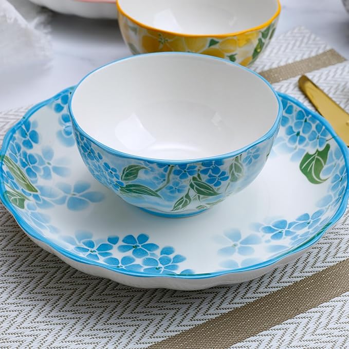 Premium Green Floral Porcelain Dinnerware Set of 2, 10-Piece Plates & Bowls for Family, Microwave & Dishwasher Safe, Luxury Gift Box Packaging
