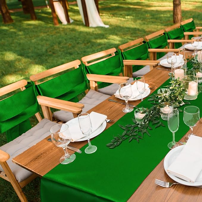 Bencailor 24 Pcs Emerald Green Satin Table Runner Bulk 12 x 108 Inches Long Table Runners Bright Smooth Fabric Tablecloth for Wedding Banquet Birthday Valentines St Patrick's Day Party Decorations