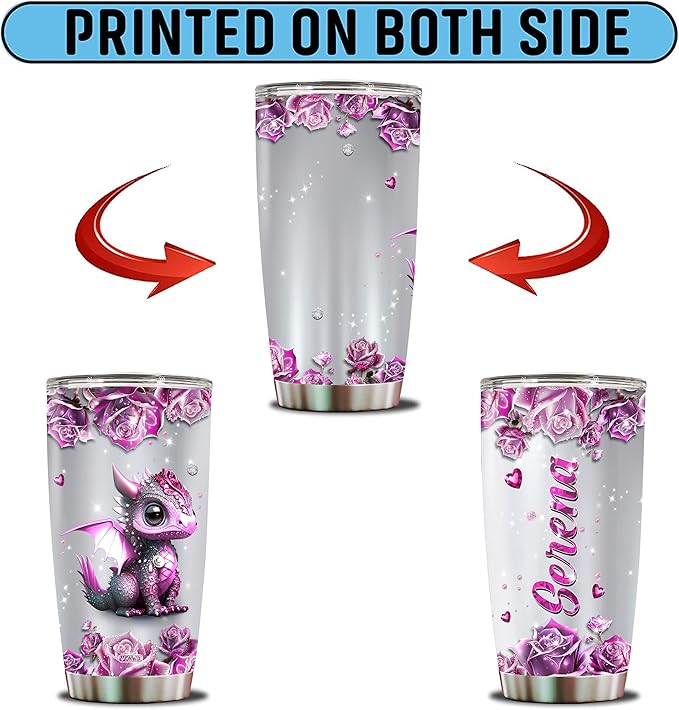 WONWIX Personalized Dragon Gifts for Women, Girls, Insulated Stainless Steel Coffee Cup, Travel Mug, Tumbler, Water Bottle, Perfect for Christmas, Birthday, Mother's Day, Valentine 20oz