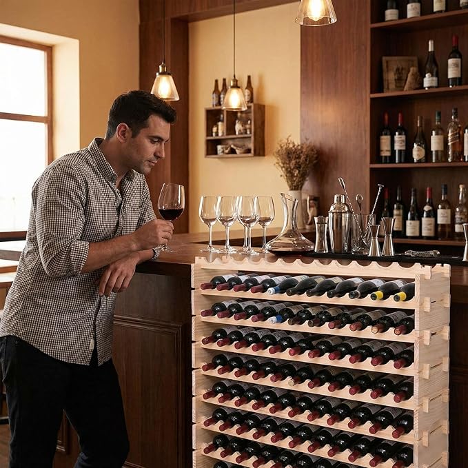 Wine Rack freestanding Floor Cabinet 144bottle Wood Stackable Storage Modular Wine Holder Display Shelves ﻿