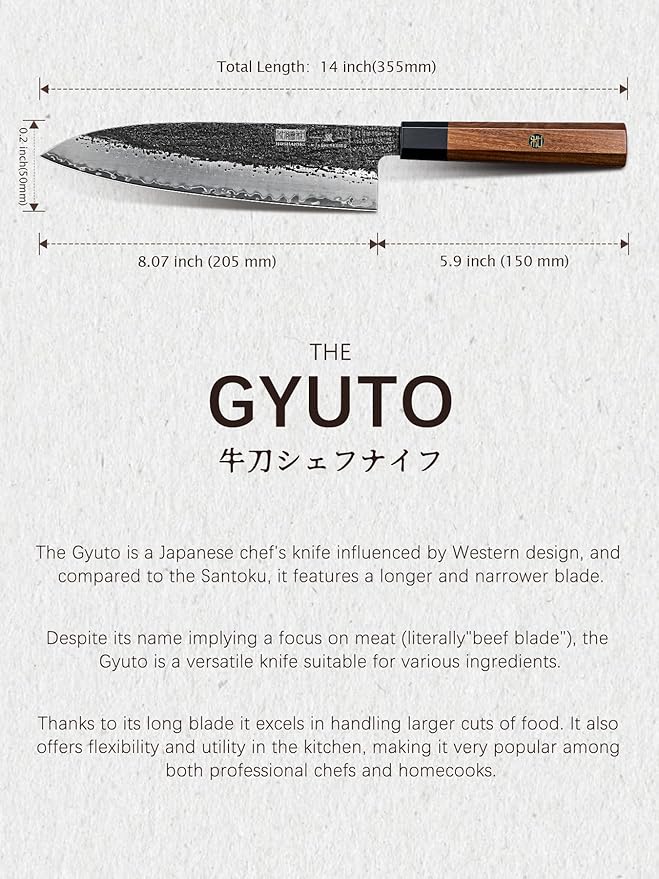 HOSHANHO 8 Inch Chef Knife, 9 Layers 10CR15MOV High Carbon Steel Kitchen Knife, Japanese Professional Gyuto Chefs Knives with Octagonal Rosewood Handle