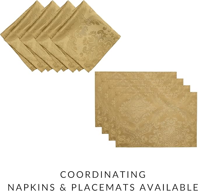 Elrene Home Fashions Caiden Elegance Damask Waterproof, Stain & Wrinkle Resistant Fabric Tablecloth, 52" x 52" Square, Gold