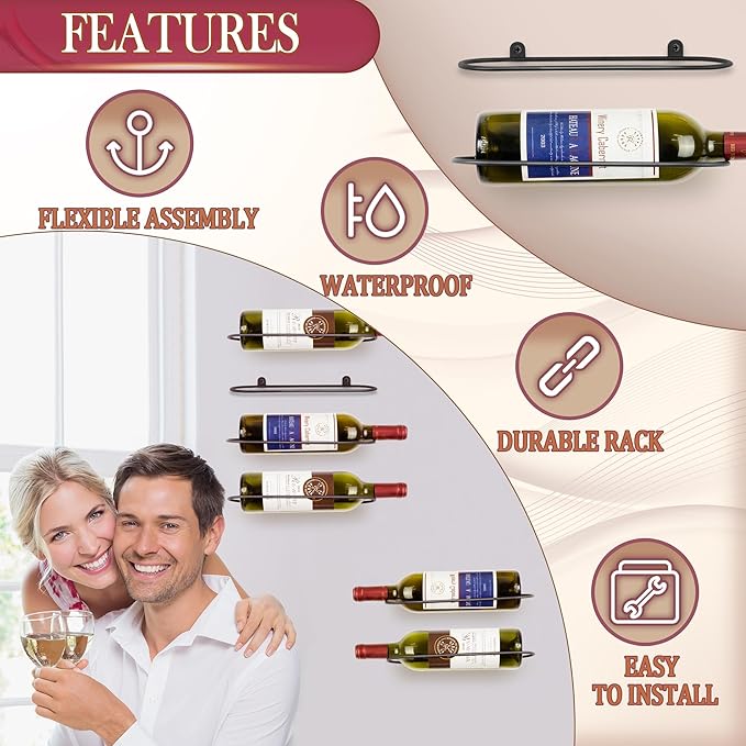 Wall Mounted Wine Rack: Individual Wall Wine Bottle Holder - for Wine Cellar Home Kitchen Bar Decor - 2Pcs