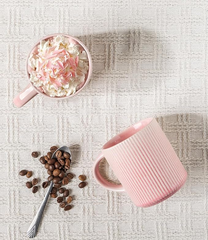 GBhome Coffee Mugs Set for 6, 11oz Coffee Cups with Handle for Man,Woman,Dad,Mom, Stoneware Mugs Sets for Coffee, Latte,Tea, Hot Cocoa, Milk, Dishwasher&Microwave Safe,Pink