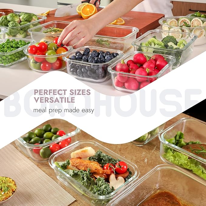10-Pack Glass Food Storage Containers with Tempered Lids ??Borosilicate, Airtight, Oven-Safe (-4째F~950째F), BPA-Free, 4.4 & 1.6 Cup, Leak-Proof, Dishwasher Safe (Pink)