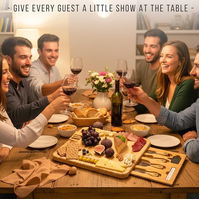 Personalized Bamboo Charcuterie Board Set with Accessories ??Large Serving Tray with Knives & Smooth Surface for Cutting or Serving, Present for Wedding, Christmas, Anniversary, Housewarming Gift