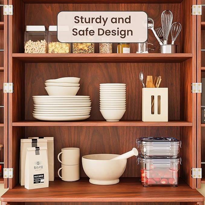 KEIKI 72" Tall Kitchen Pantry Wood Storage Cabinet with 6 Door Shelves Organizer Modern Fluted Cupboard for Kitchen