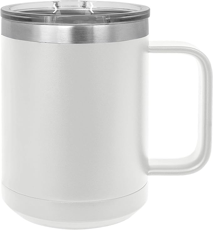 Clear Water Home Goods - (Bulk Pack of 12-15 oz Double Wall Coffee Mug with Lid and Handle, Double Insulated Stainless Steel Travel Tumbler Cup - Powder Coated - White