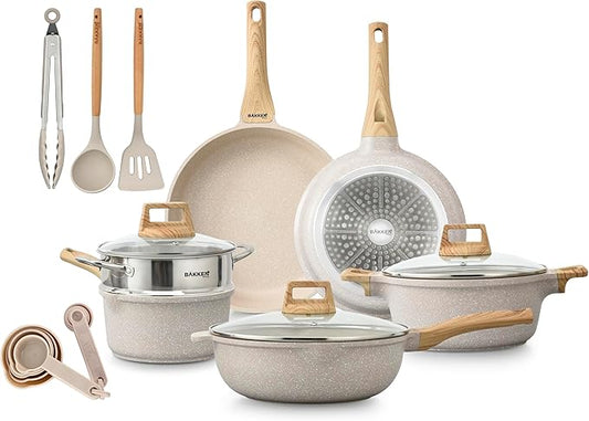 Bakken-Swiss 14-Piece Kitchen Cookware Set ??Granite Non-Stick ??Eco-Friendly ??PFOA, PFOS, and PTFE Free for All Stoves & Oven-Safe,