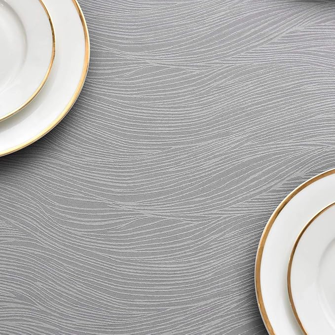 maxmill Jacquard Table Cloth Waving Pattern Water Resistant Wrinkle Resistance Heavy Weight Soft Tablecloth for Kitchen Dinning Tabletop Decoration Oblong 60 x 140 Inch Light Grey