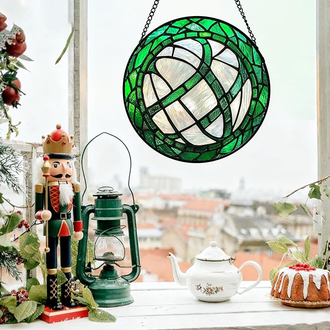 Stained Glass Window Hanging Green Plants 7.8" - Abstract Suncatcher Door Garden Sun Catcher Home Ireland Decor Birthday Mother's St Patrick's Day Gifts for Mom Men Woman Wife Friends